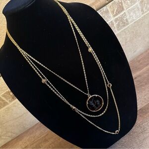 Vintage Signed Goldette Reverse Intaglio Cameo Necklace Layered Necklace Smoked